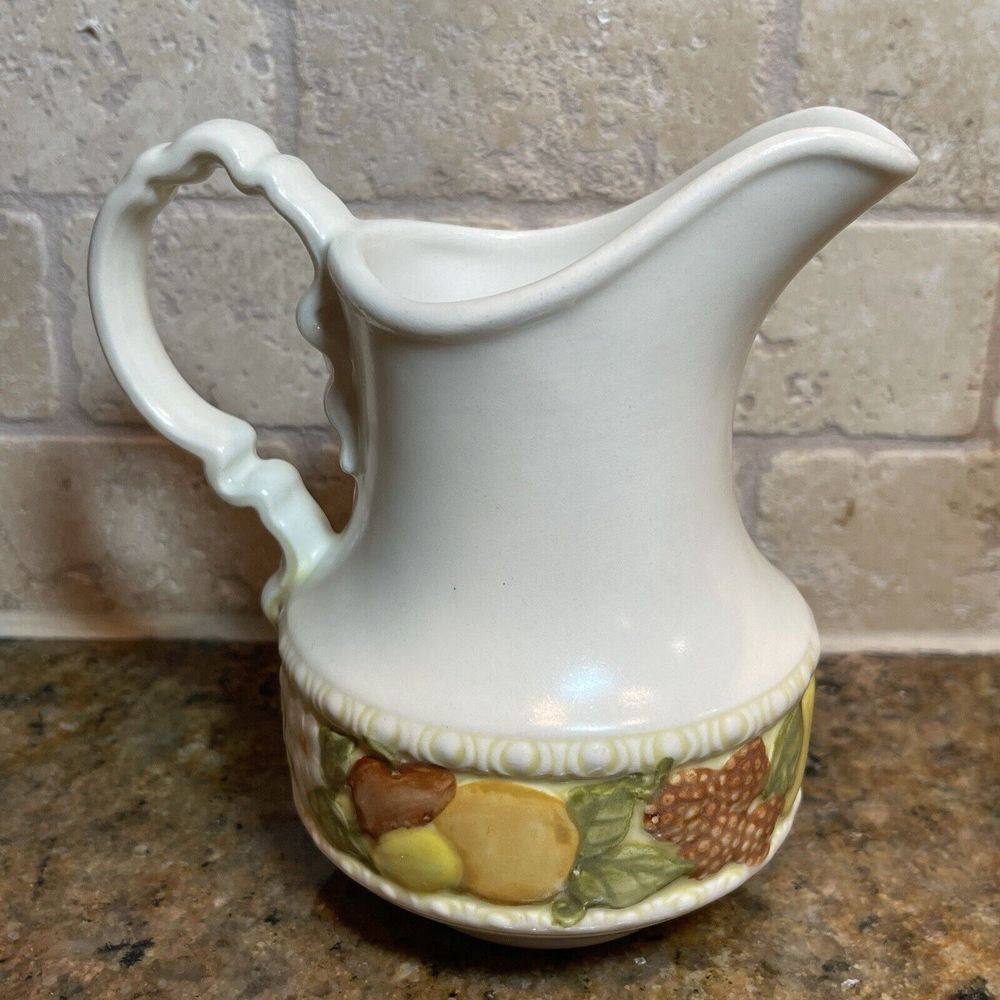 VTG Metlox Creamer Milk Pitcher 5 Inch Della Robbia Pattern Fruit Vegetables USA
